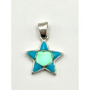 Dainty Native American Turquoise & Lab Opal Sterling Silver Star Pendant